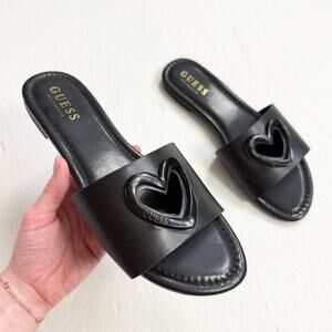 Guess Black Heart Slide Sandals, Size 8